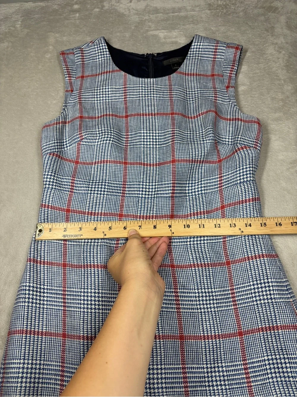 J.Crew Plaid 100% Linen Shift Cream Red Blue Academia Mini Dress Size 6